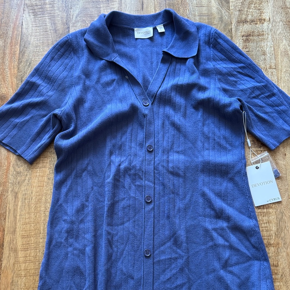 Devotion by Cyrus Marlin Blue Button-Up sweater Midi Dress NWT LARGE - Picture 3 of 8